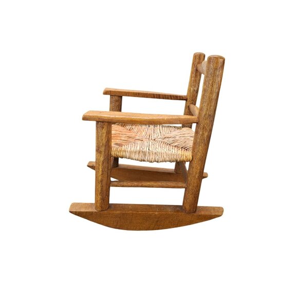 Vintage Miniature Wooden Doll Rocking Chair Woven Seat Wood Toy Bear Decor Prop - Picture 4 of 8